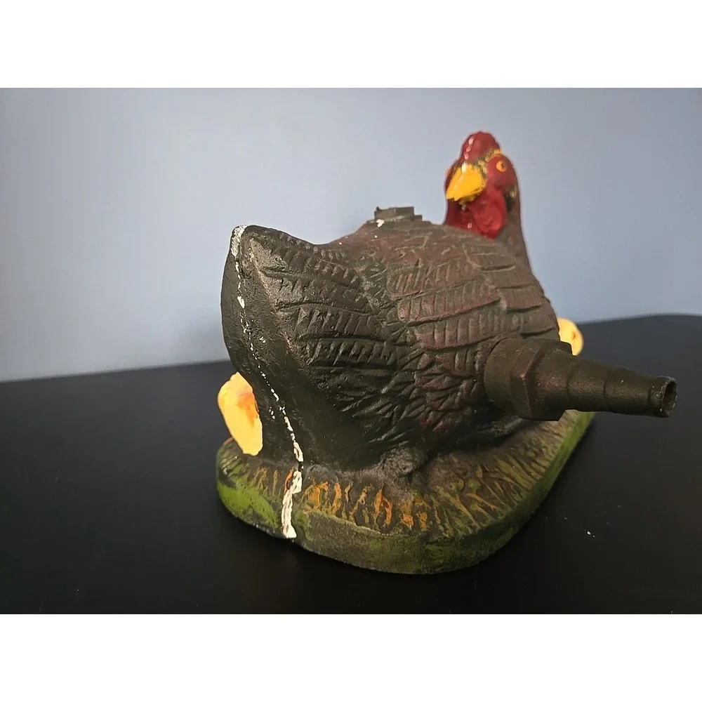 Vintage Cast Iron Painted Chicken Hen & Baby Chicks Metal Doorstop